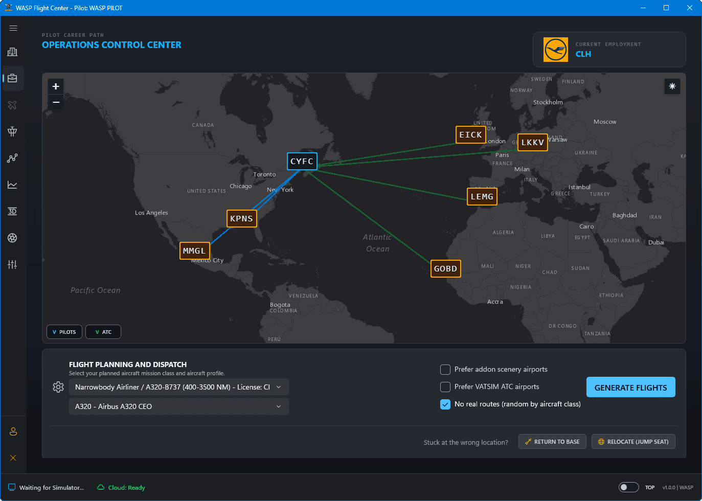 WASP Flight Center route generator