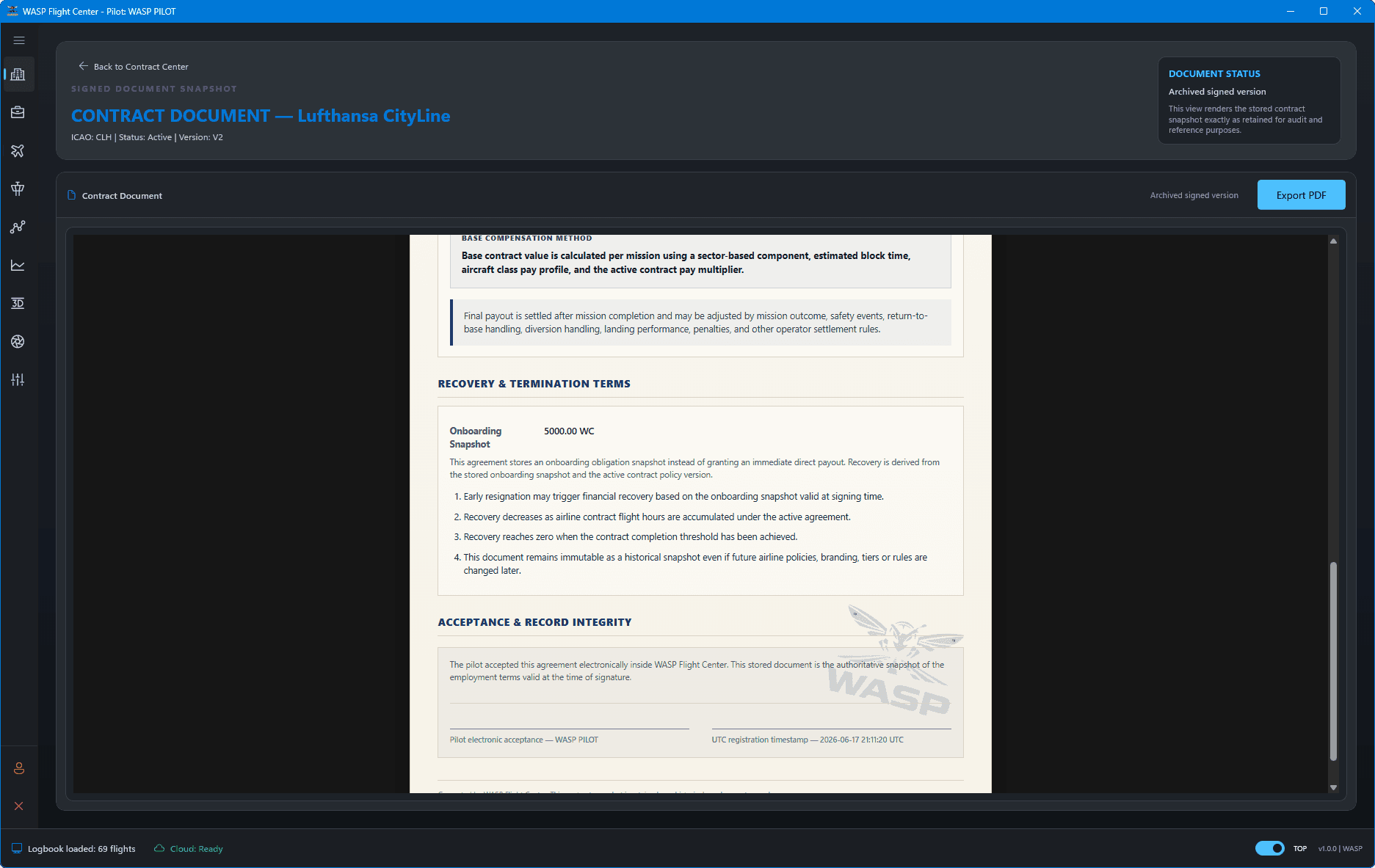WASP Flight Center contract document viewer